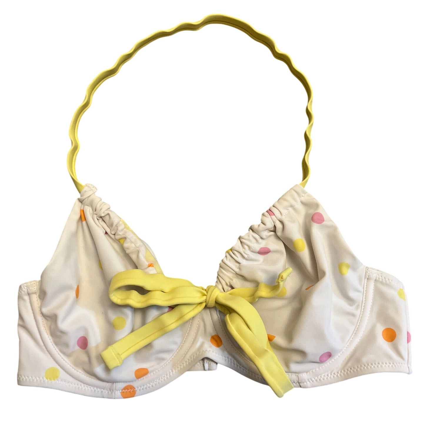 Ivory Rose Underwire Bikini Swim Halter Top Size 32DD White with Polka Dots EUC