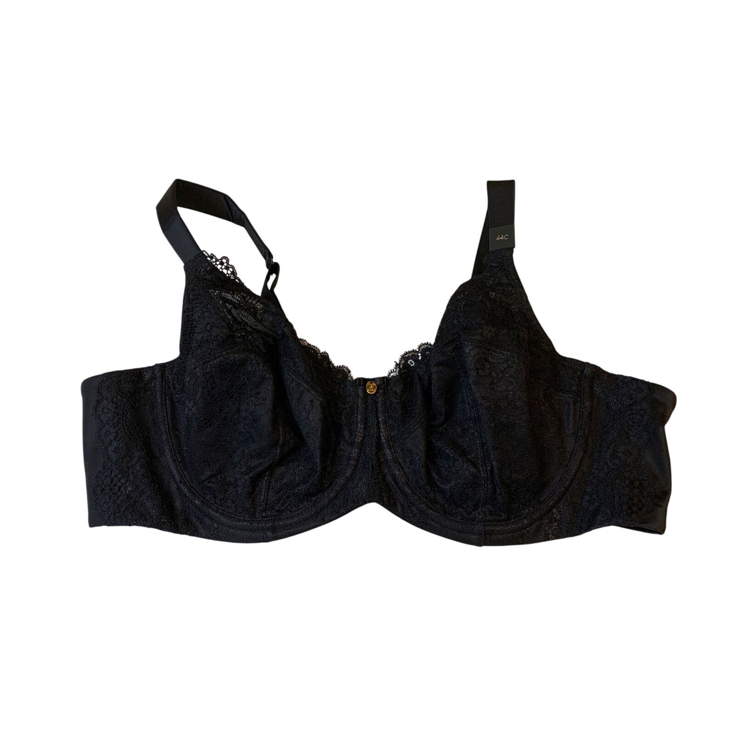 Curvy Couture 44C Everyday Glamour Black Lacy Unlined UW Bra 1207 NWT