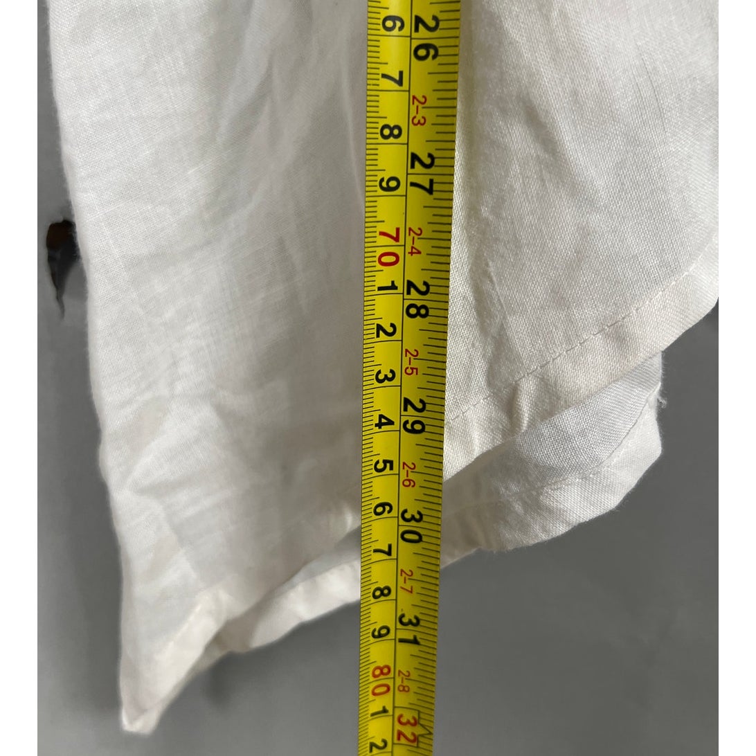Peacock Linen Women Bohemain Top White Size Large Button Down