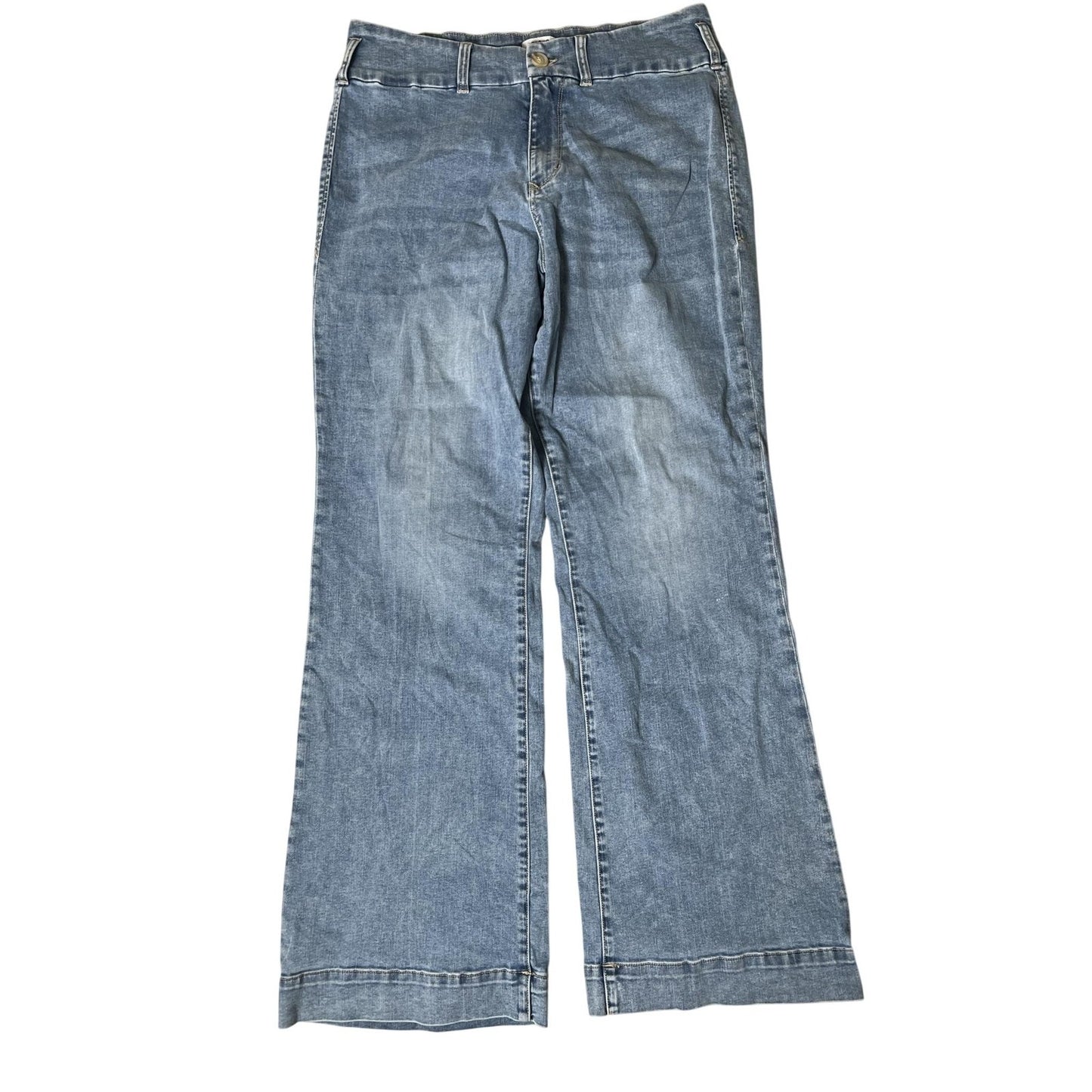 Dear John Pants Womens 31 Blue Wide-Leg Denim Chino Pockets Zip Button