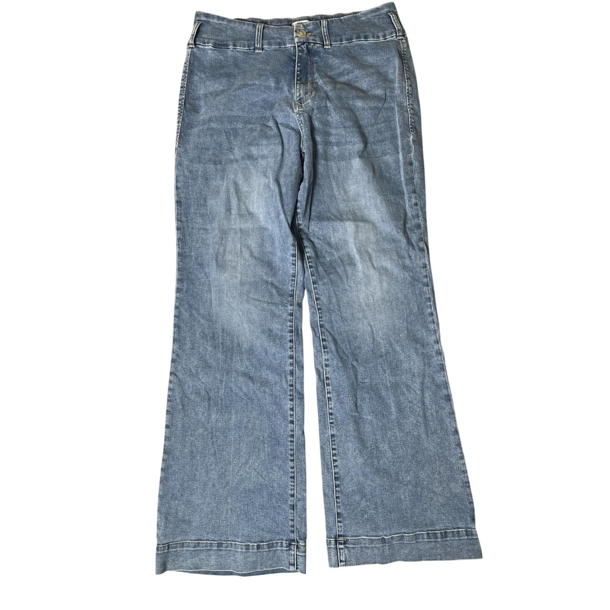 Dear John Pants Womens 31 Blue Wide-Leg Denim Chino Pockets Zip Button