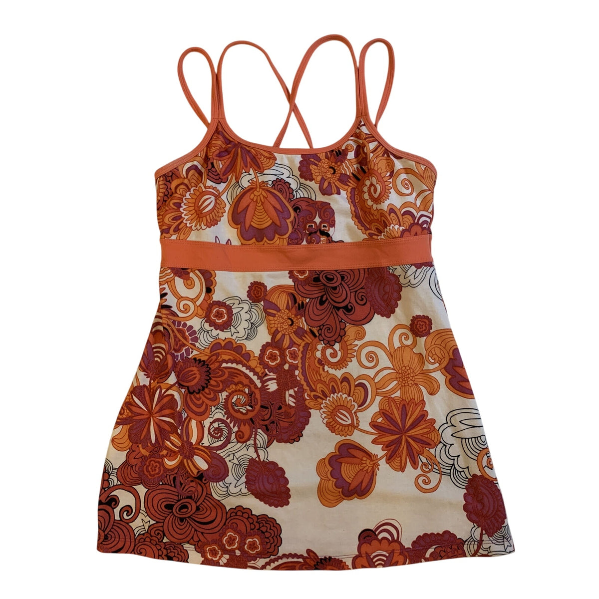 PrAna Breathe Kaley Tunic Top Claret Flower Power Strappy Womens Small S - EUC