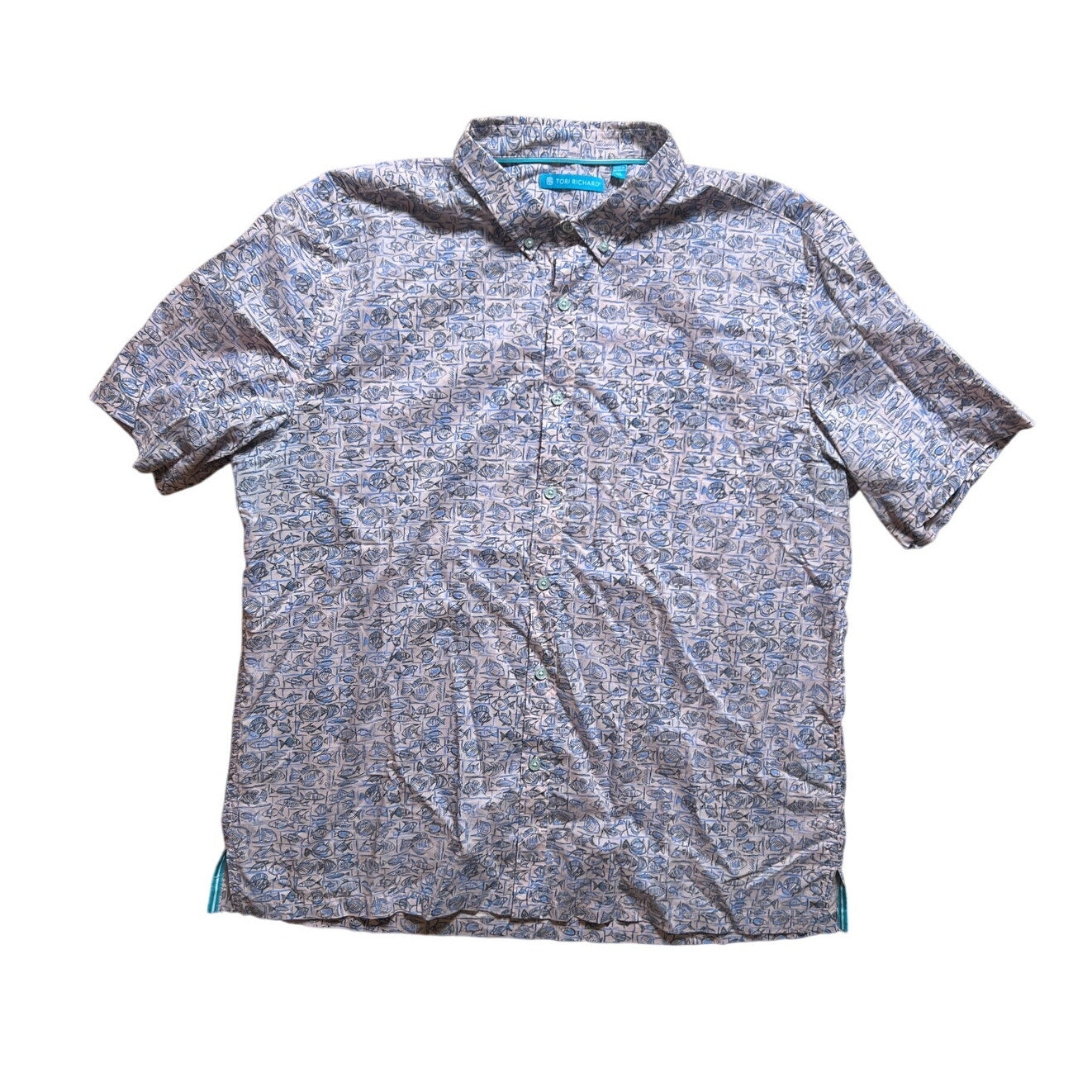 Tori Richard Men Fish AOP Short Sleeve Button Down Men XL