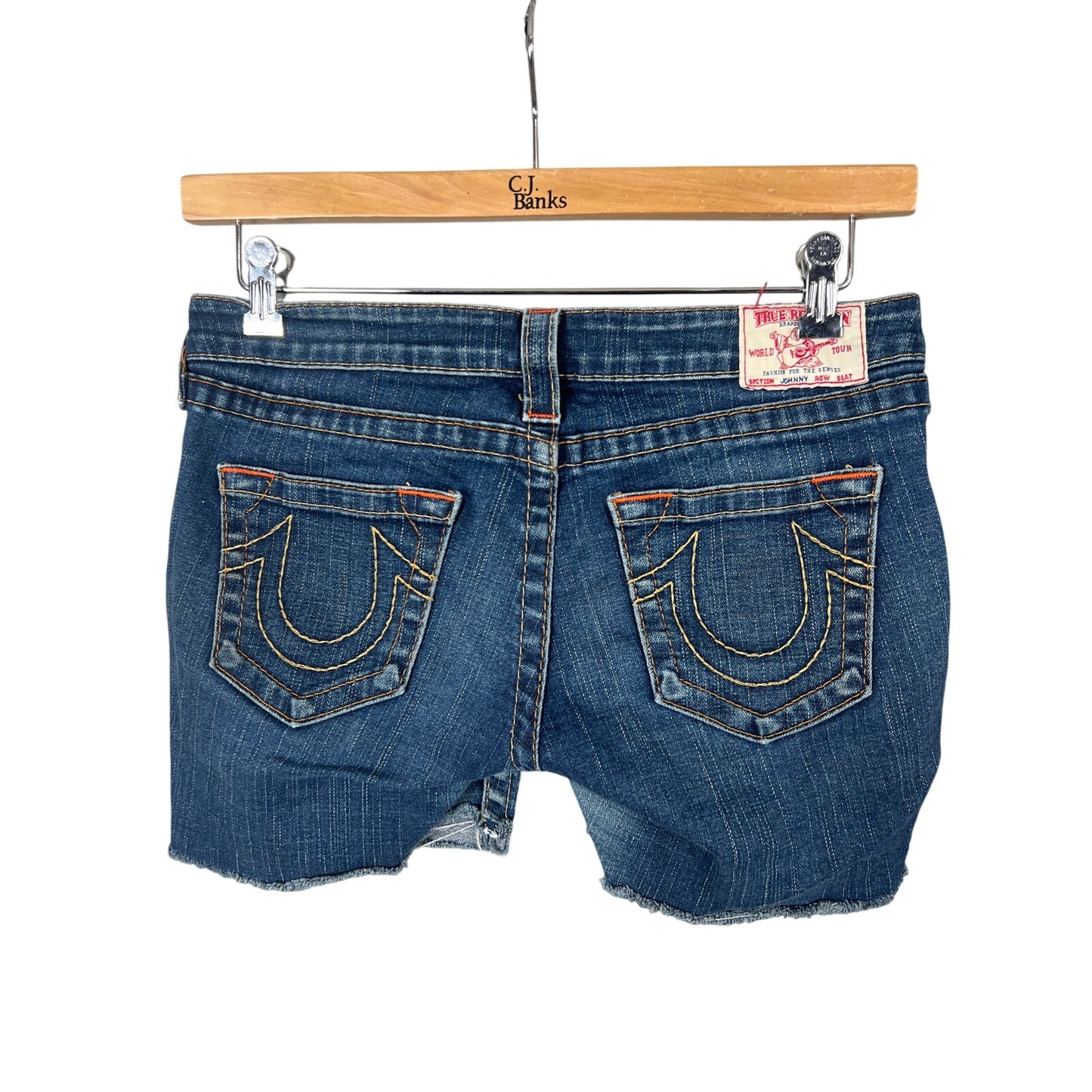 True Religion Raw Hem Shorts Blue Johnny Distressed Women's Size 29