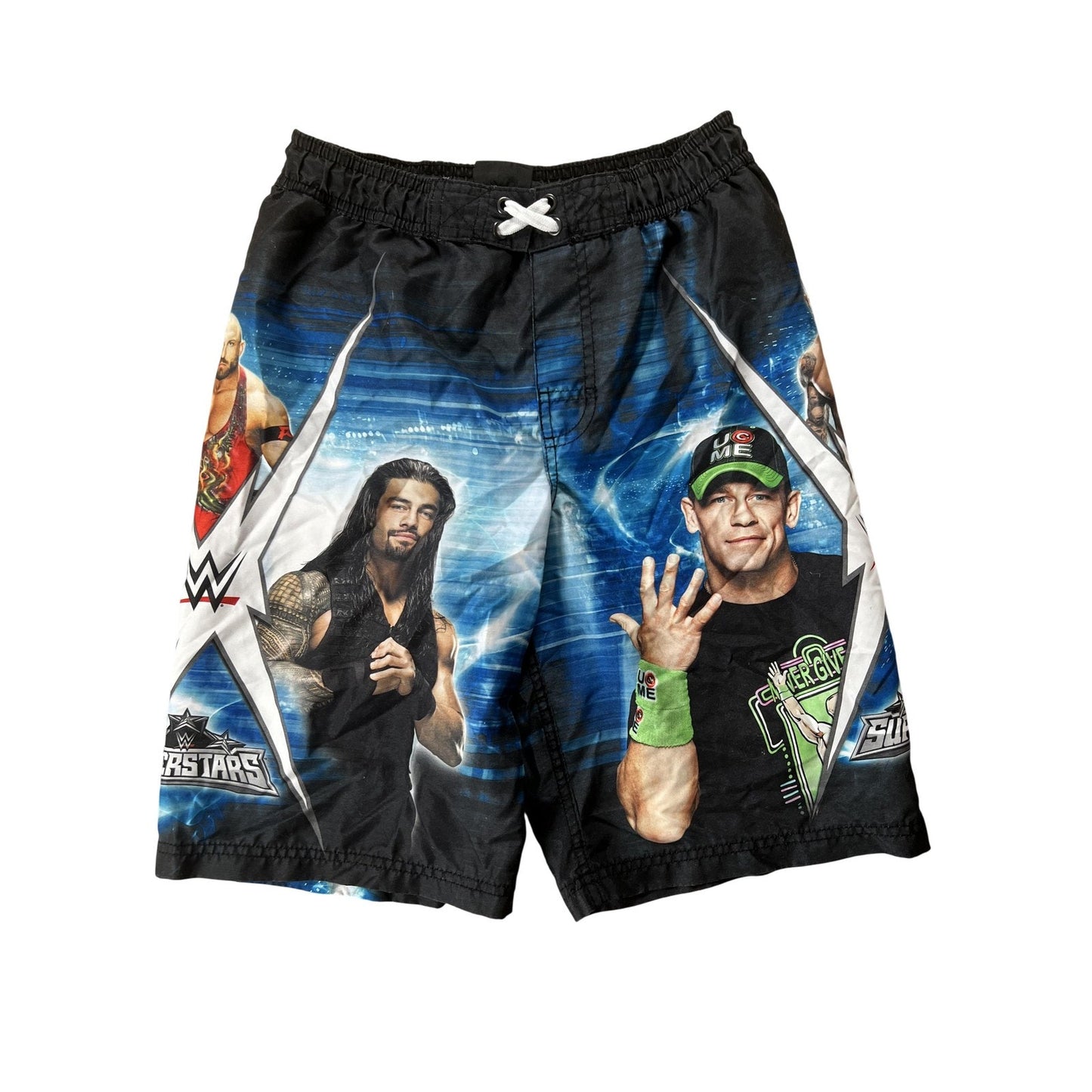 WWE Superstars Shorts Boys 6 Blue Wrestling Swim Trunks Elastic Waist Print