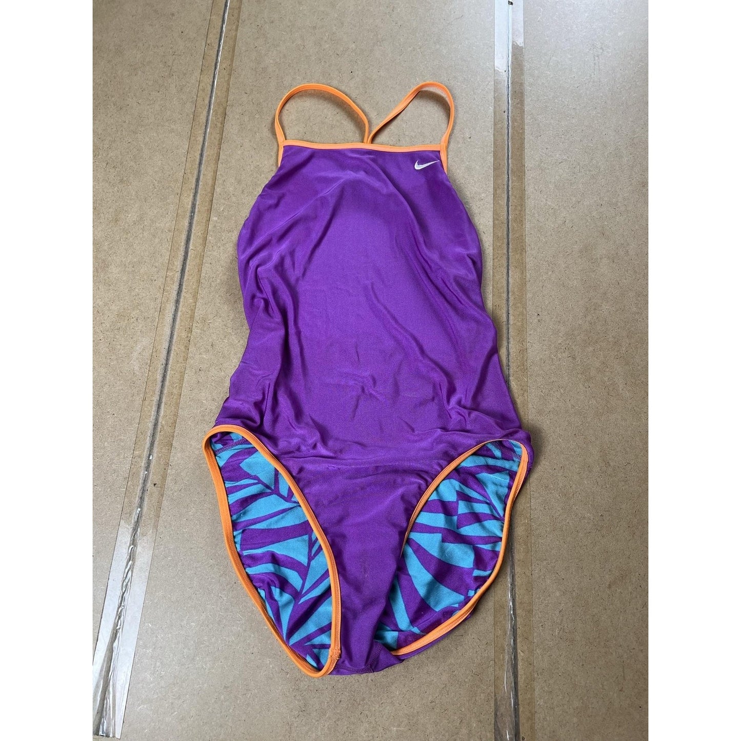 Nike One Piece Swimsuit Womens Size Purple Reversible Geometric Lined