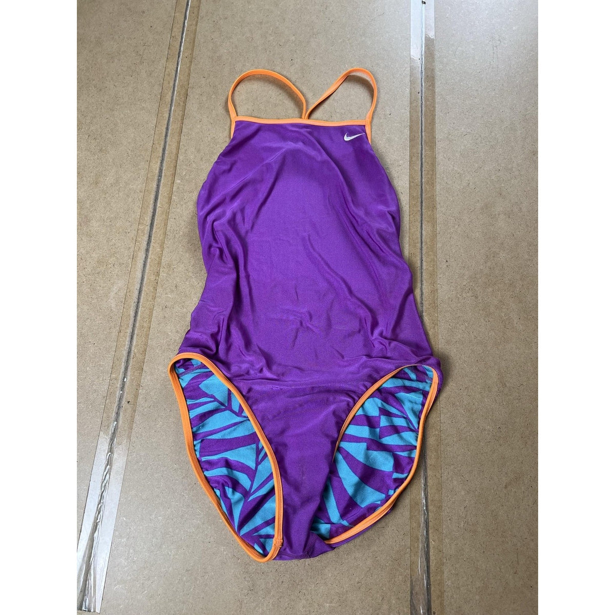 Nike One Piece Swimsuit Womens Size Purple Reversible Geometric Lined