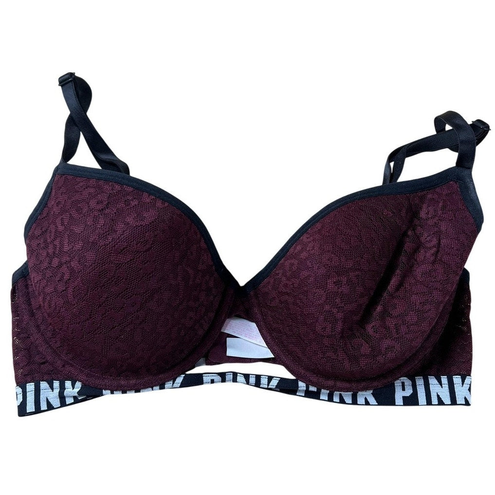 PINK Bra Womens 32DD Red Push Up Padded Molded Underwired Lace Elastic Band