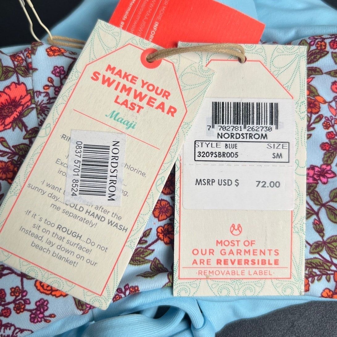 NWT Maaji Sky Blue Floral Bikini Top Size M