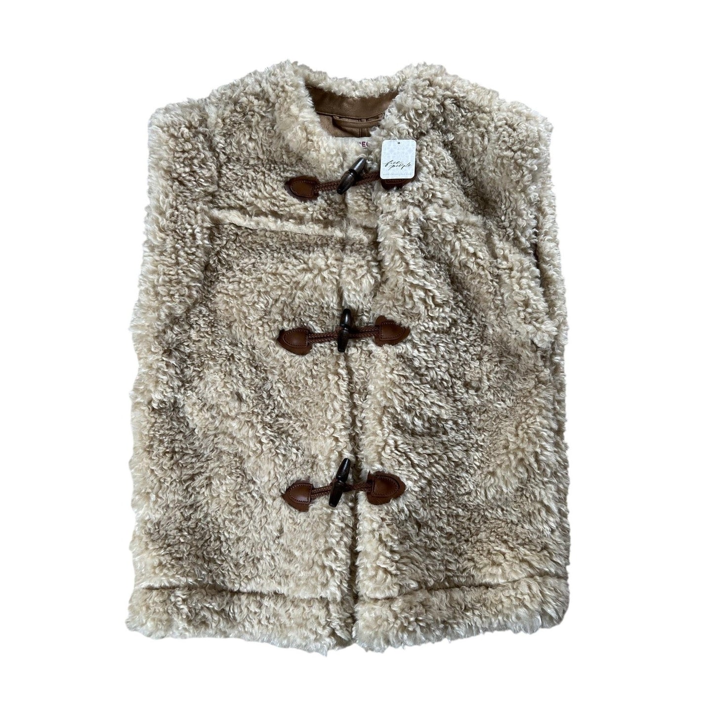 Free People Vest Womens XS Beige Faux Fur Lined Pockets Toggle Closure Casual