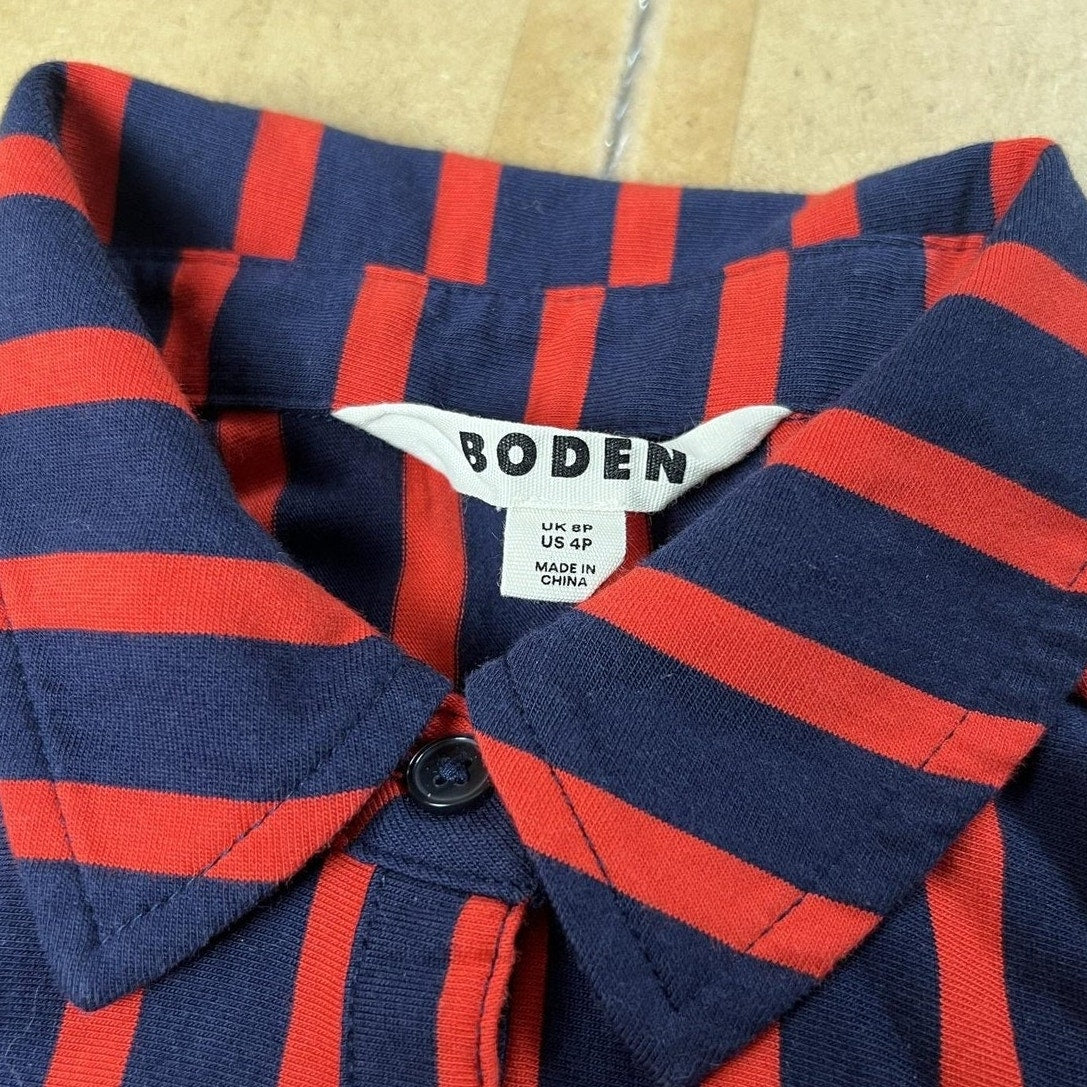 Boden Shirt Dress Womens 4P Blue Red Striped Long Button Collared Modal Cotton