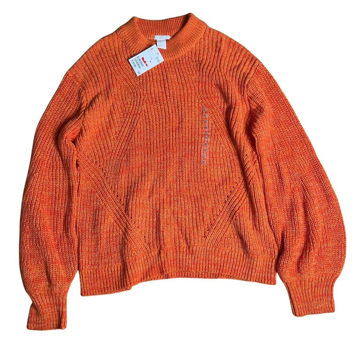 H&M Sweater Womens XL Orange Chunky-Knit Pullover Crew Neck Heavyweight