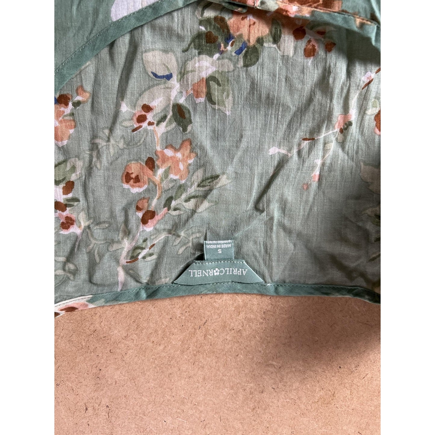April Cornell Tunic Womens S Green Floral Rayon Scoop Neck Button Pockets