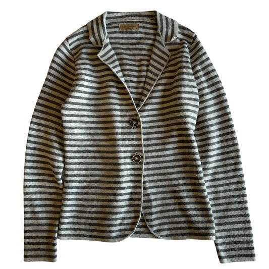 Anna Jasper Cardigan Womens M Gray Alpaca Wool Striped Collared Button