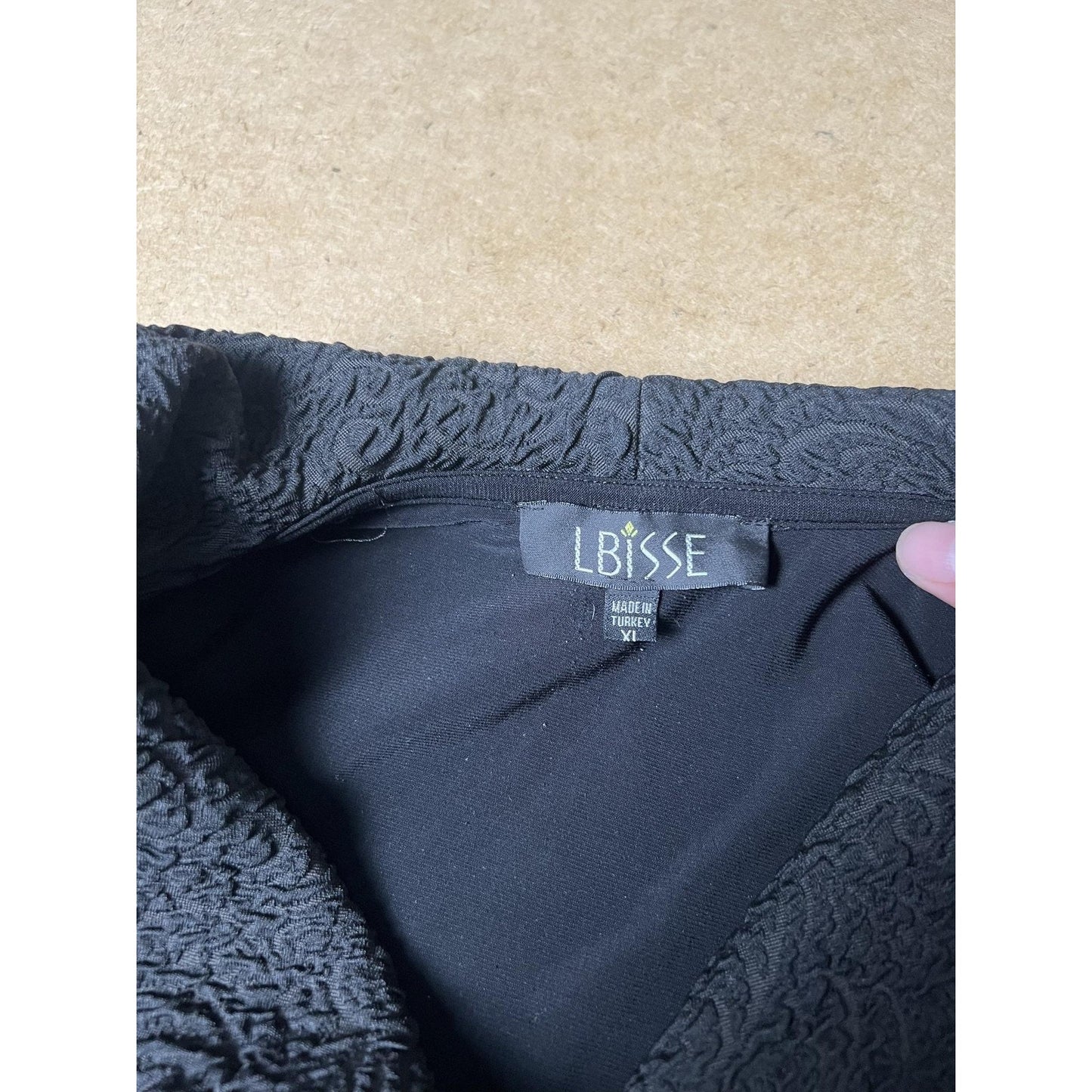 LBISSE Sweater Womens XL Black Full Zip Floral Knit Collared Pockets Stretch