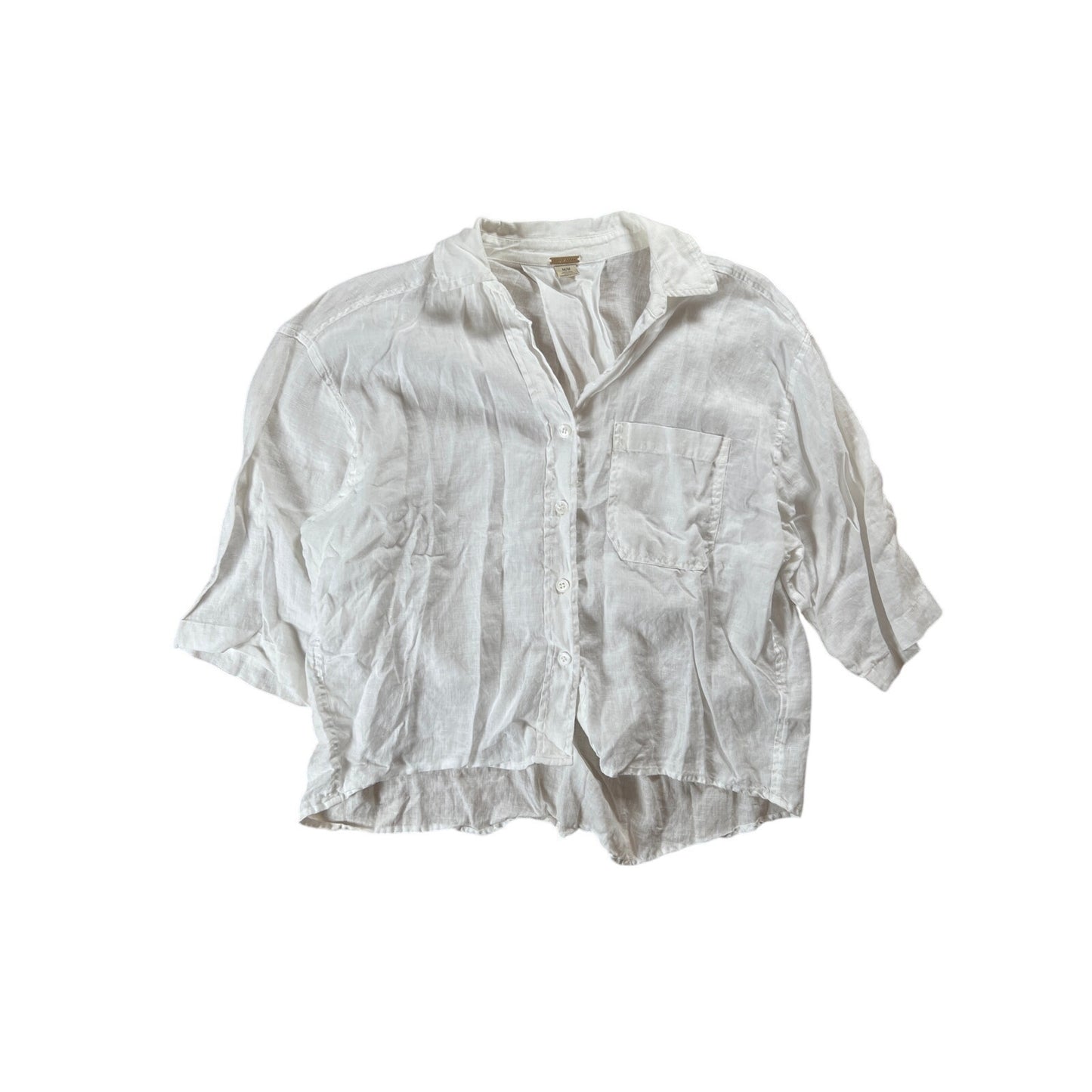 Magaschoni Linen White Button-Up Short Sleeve Top Women's Medium
