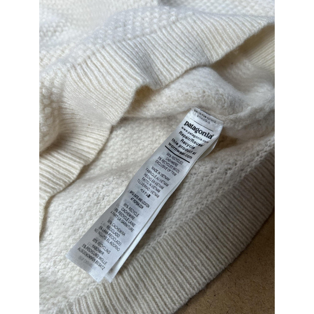 Patagonia Sweater Womens S White Pullover Waffle-Knit Heavyweight Cashmere