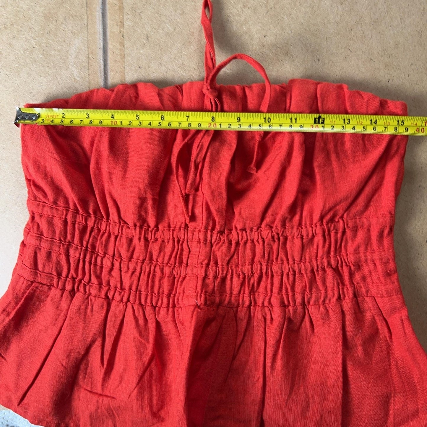 Tank Cropped Womens S Red Square Neck Ruffle Strap Elastic Waist Summer