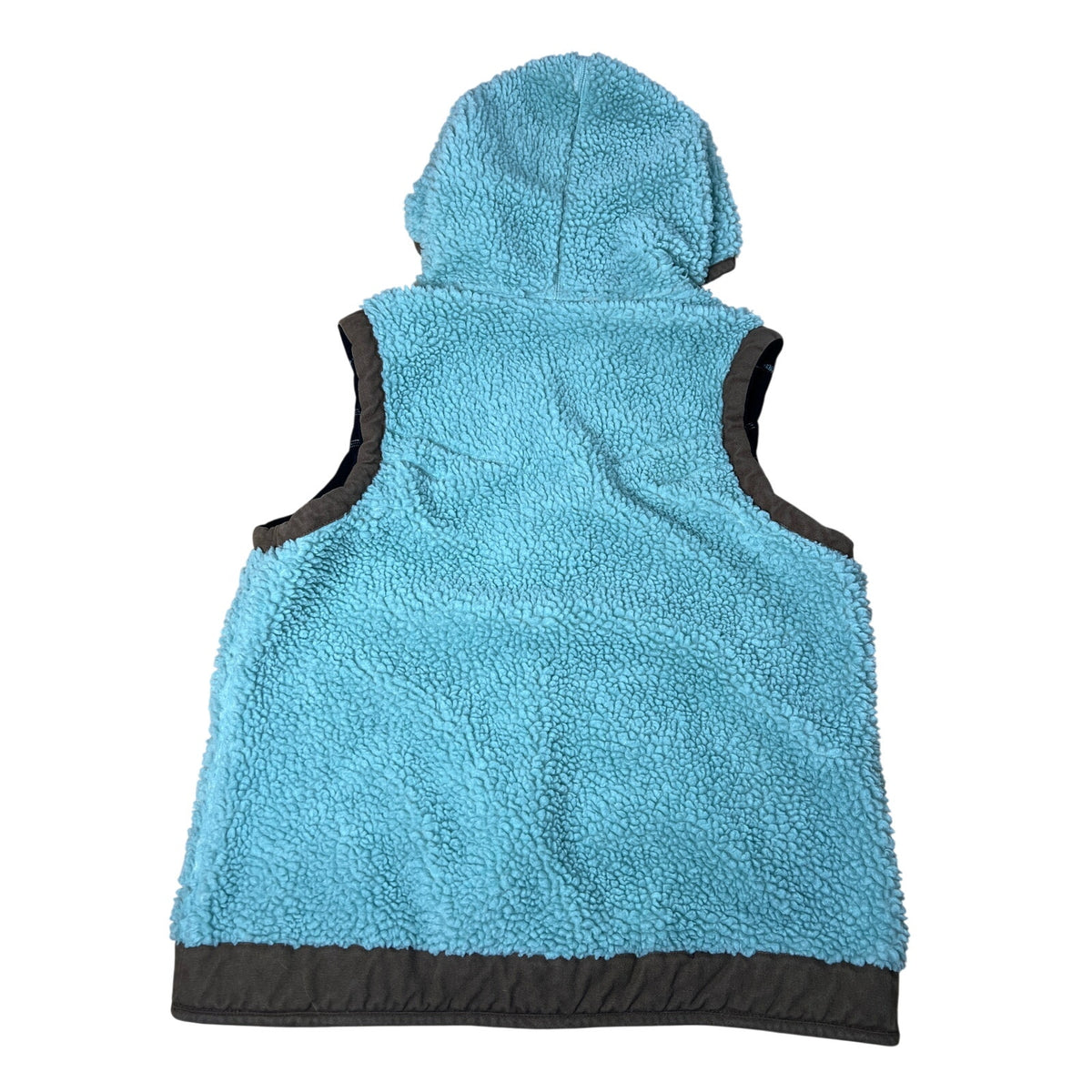 KAVU Blue Brown Outdoor Full Zip Fuzzy Sherpa Fleece Hooded Vest Women's Size L