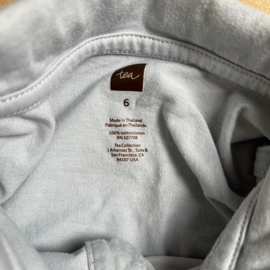 Tea Collection Boy Size 6 Polo Gray/Orange Stripes Button-Up Shirt