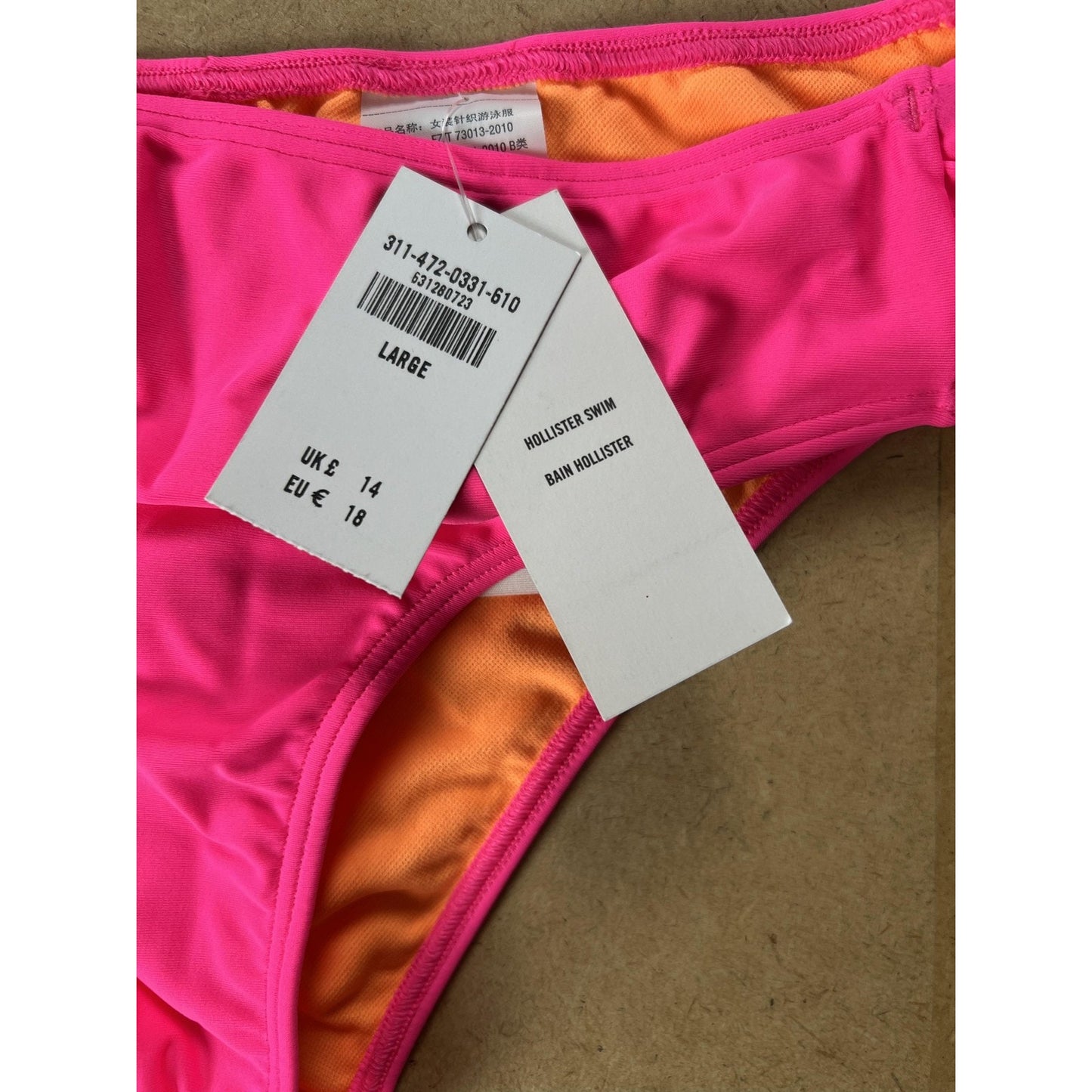 Hollister Bottom Womens L Pink Cheeky Lined Elastic Waist Logo Nylon Spandex