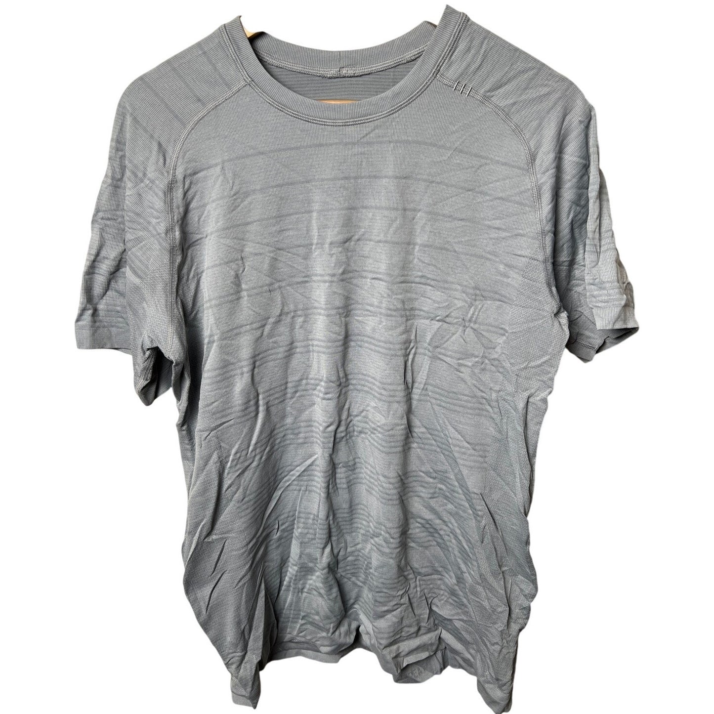Lululemon Gray Striped Short Sleeve Athletic Shirt Men's *Dimensions In Pictures*