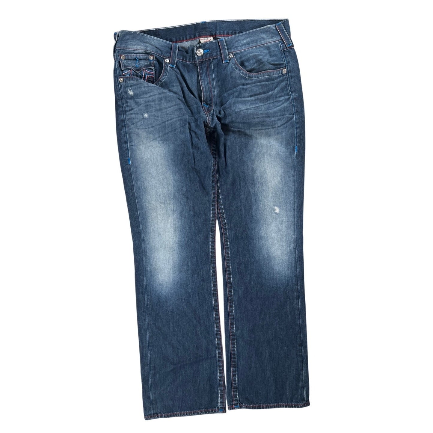 True Religion Straight Leg Jeans Horseshoe Embroidery Back Flap Size 38