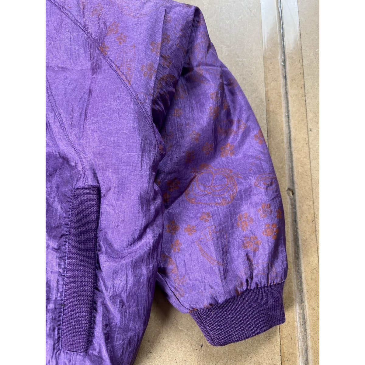 Vintage Garfield Jacket Girls 4 Purple Windbreaker Nylon Taffeta Zip Pockets