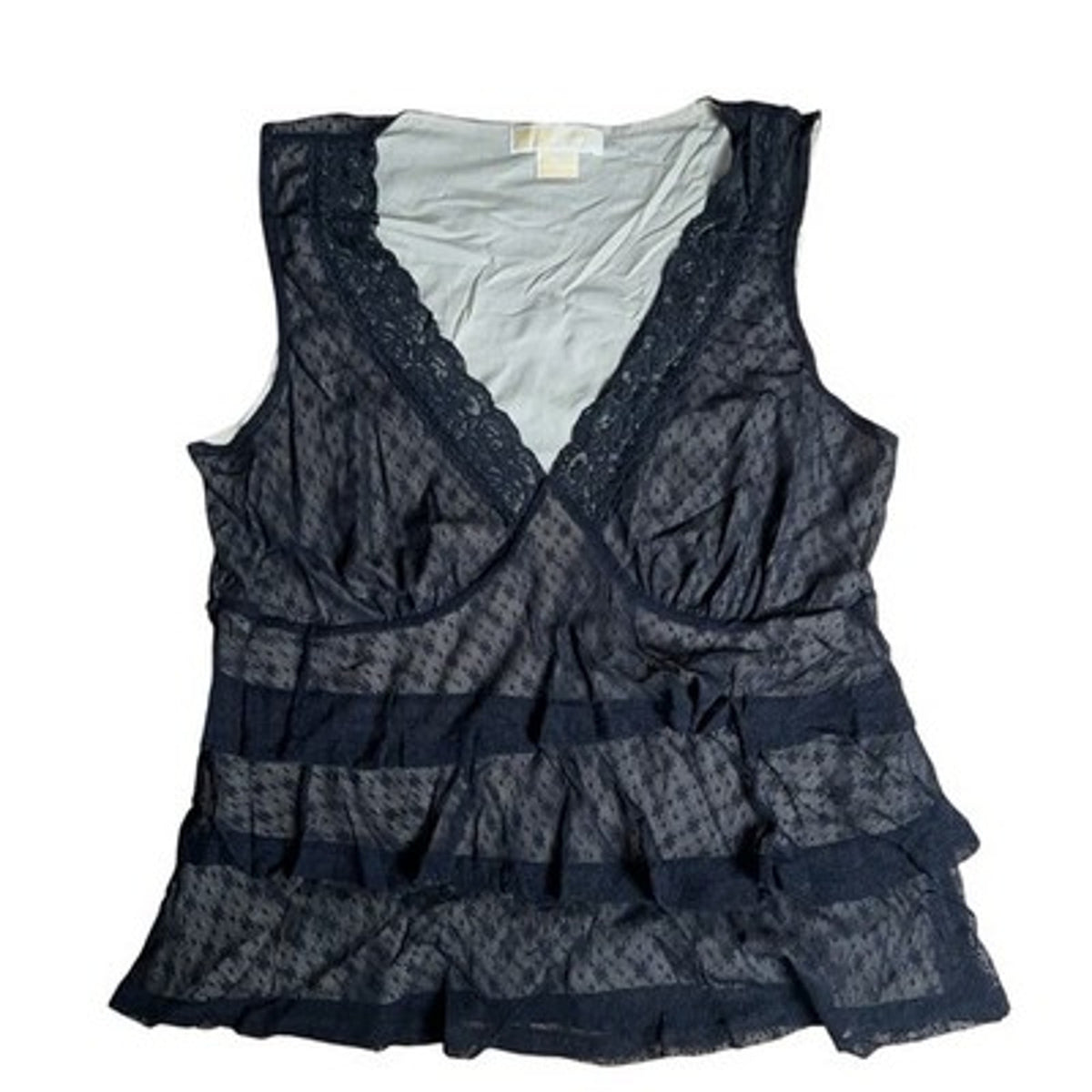 MICHAEL Michael Kors Blouse Womens XL Black Camisole Lace Ruffle Lined Party