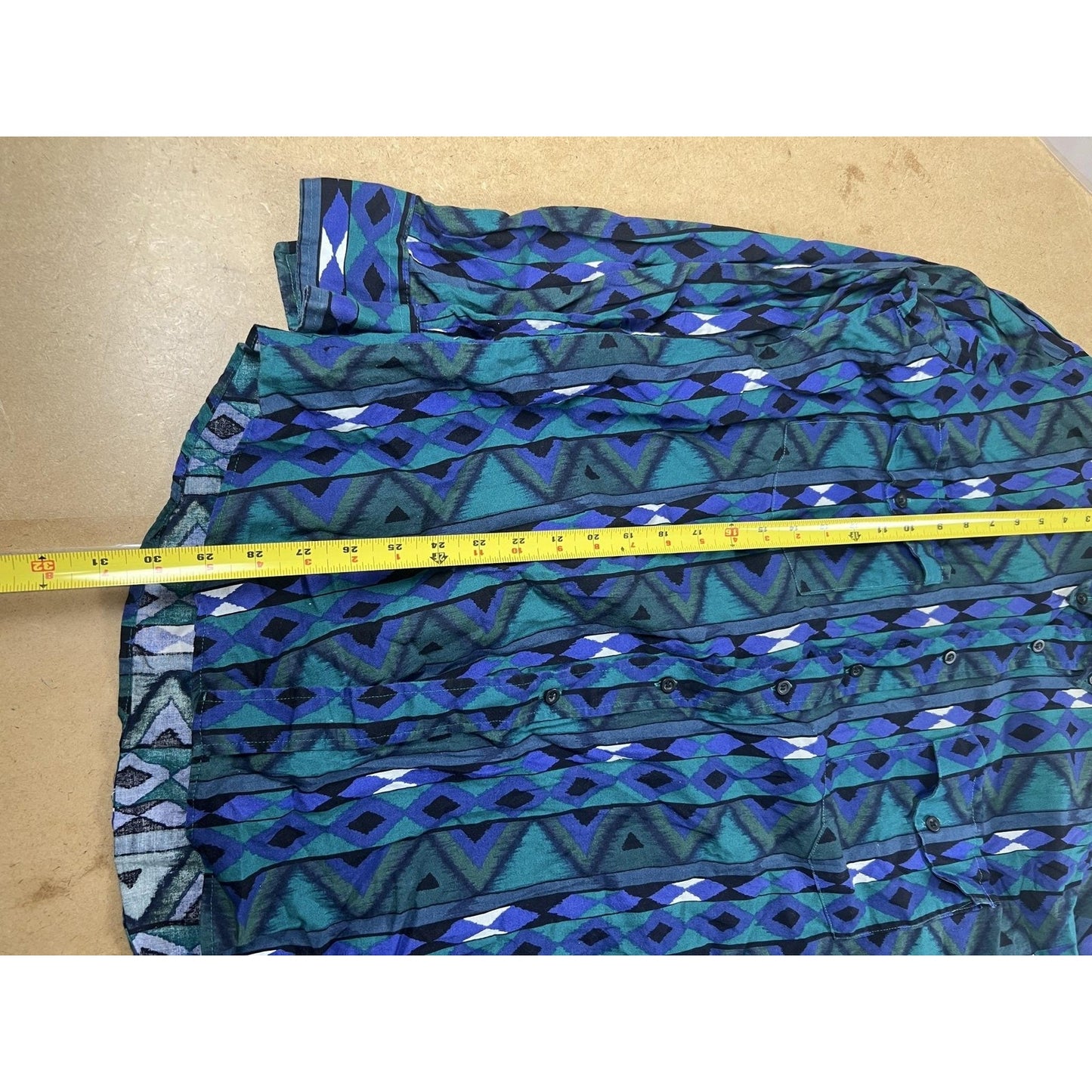 Roper Shirt Mens L Green Geometric Long Sleeve Button Up Lightweight Pocketed