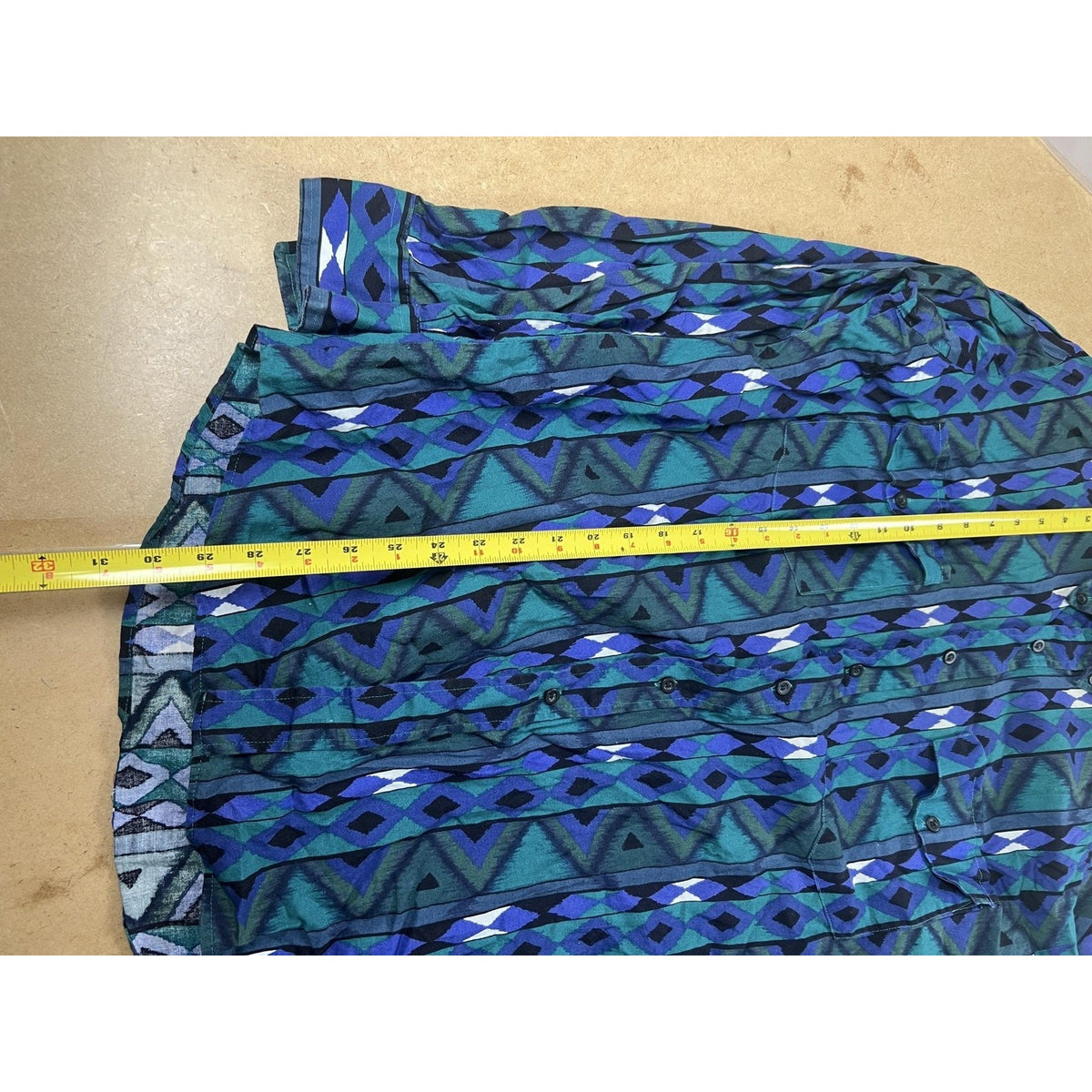 Roper Shirt Mens L Green Geometric Long Sleeve Button Up Lightweight Pocketed