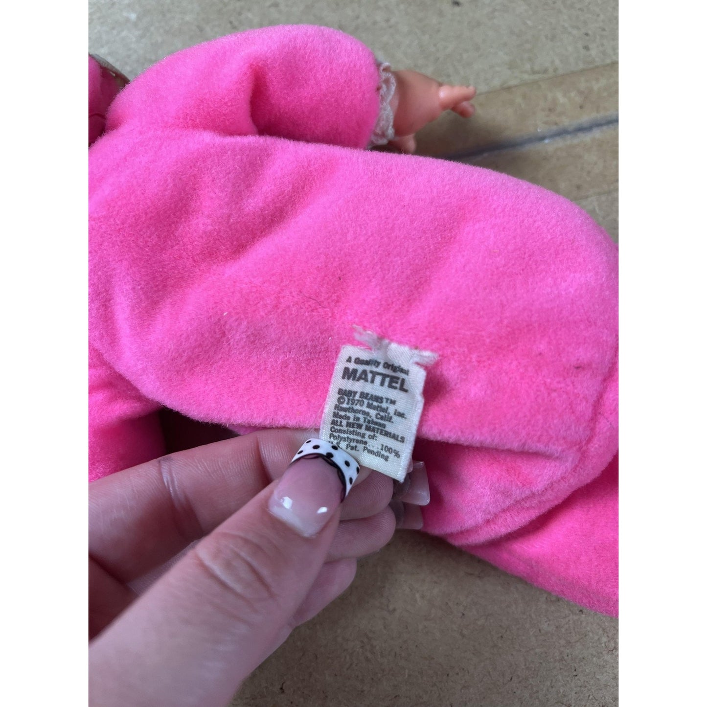 Vintage Mattel Baby Beans Doll Pink 12in Hong Kong Cloth Vinyl Head Toy