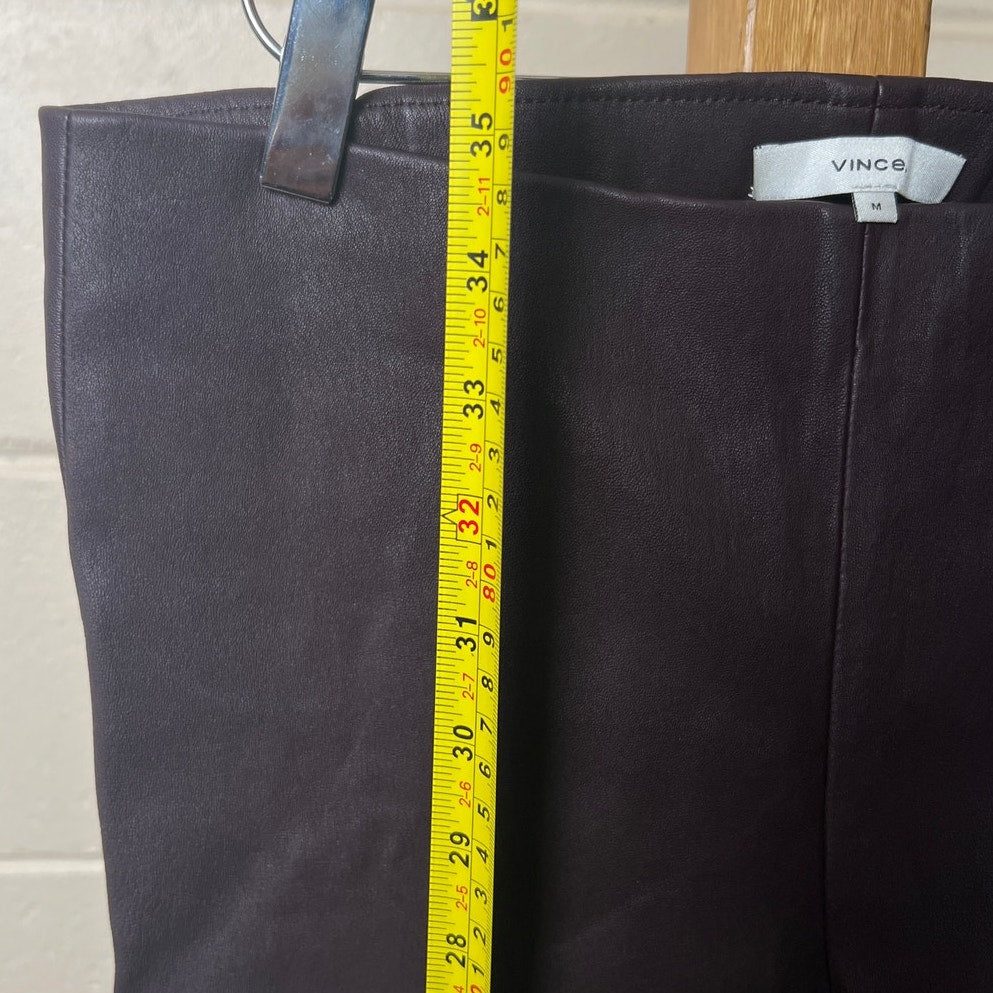 VINCE Lamb Leather Pants Womens Medium Black Low Rise Slim Straight Leg