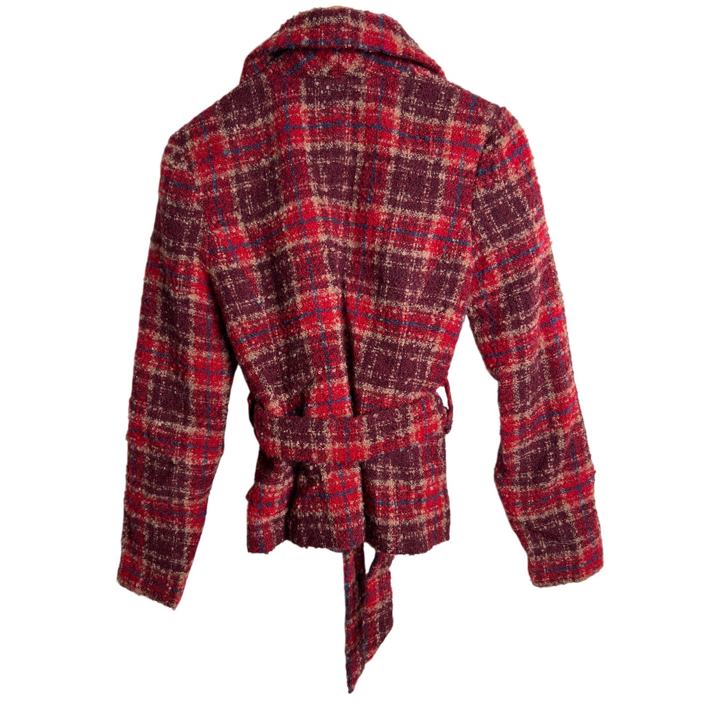 Anthropologie Tabitha Moretown 4 Tweed Ruffle Red Plaid Career Blazer Jacket