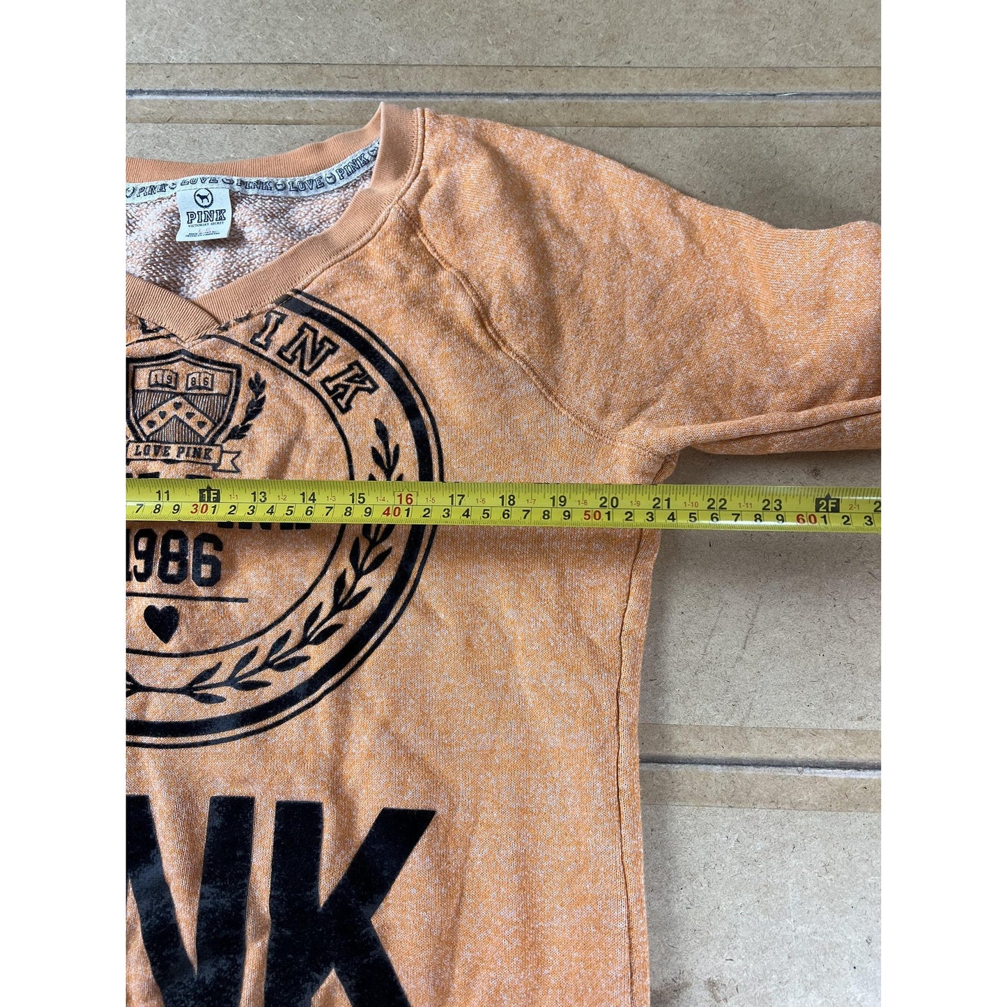 PINK Victoria's Secret Sweater Womens L Orange Pullover V-Neck Graphic Print