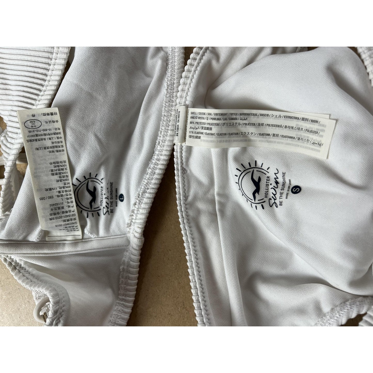 Hollister Bikini Swimsuit Womens Small White Ribbed Bralette Top Bottom Set
