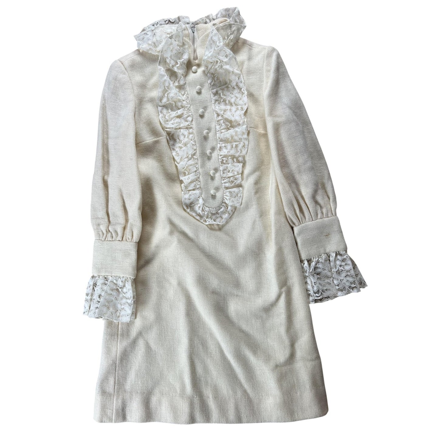 Vintage E.t. CaliforniA Dress Girls 5-6 Years White Lace Ruffle Shift High Neck