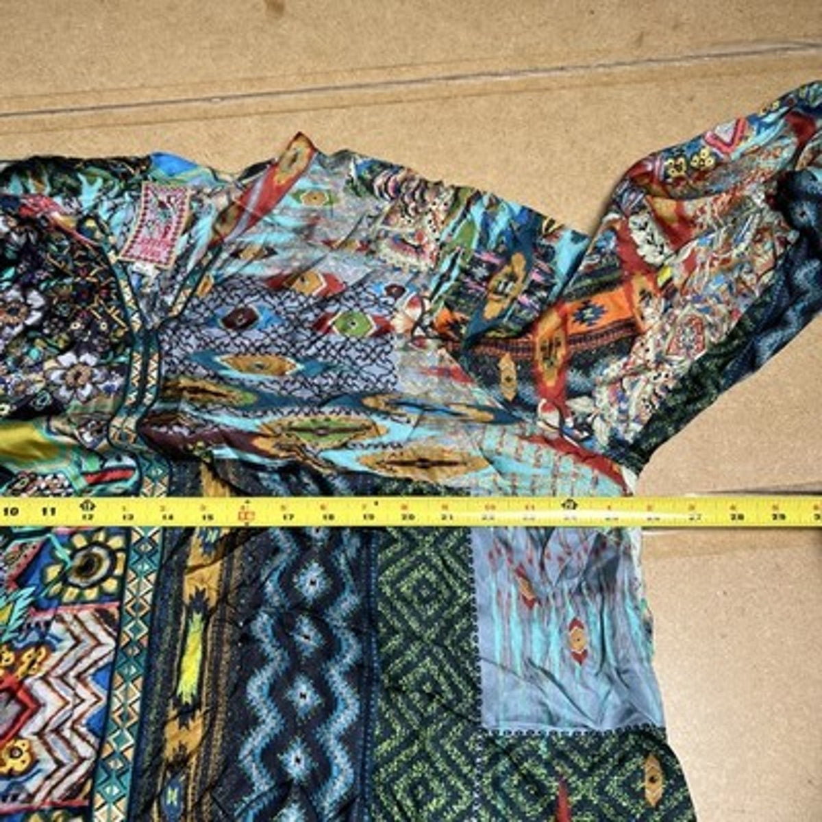 Johnny Was Blouse Womens 1X Multicolor Kimono V-Neck Rayon Zip Sheer Embroidered