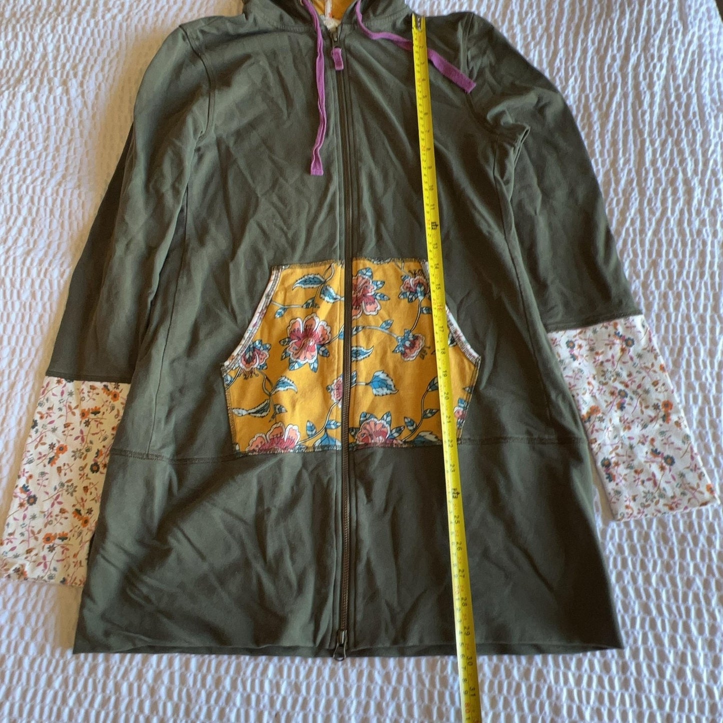 Matilda Jane Sweater Womens M Green Hooded Full Zip Lined Pockets Stretch