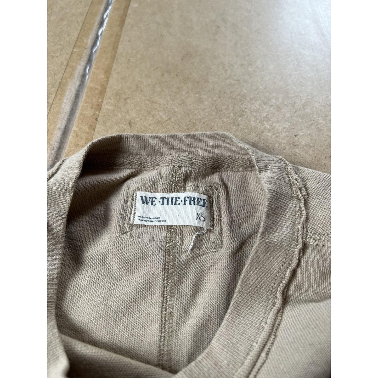 We The Free Shirt Mens XS Beige Cotton Crew Neck Oversized Relaxed Fit