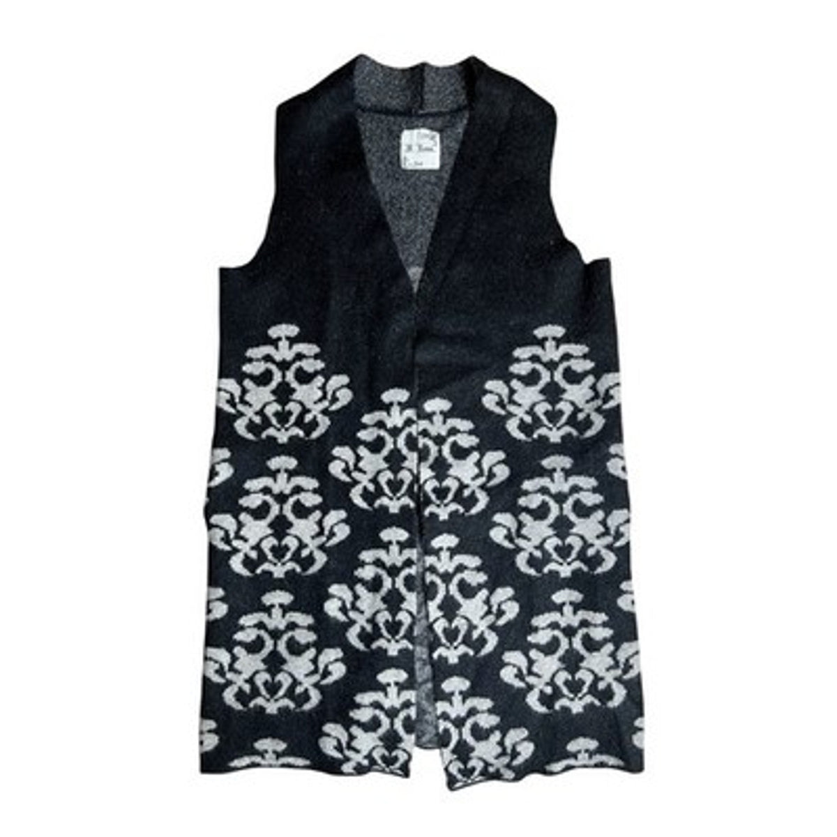 M. Rena Vest Womens S Black Floral Knit Collarless Sleeveless V-Neck Tight-Knit