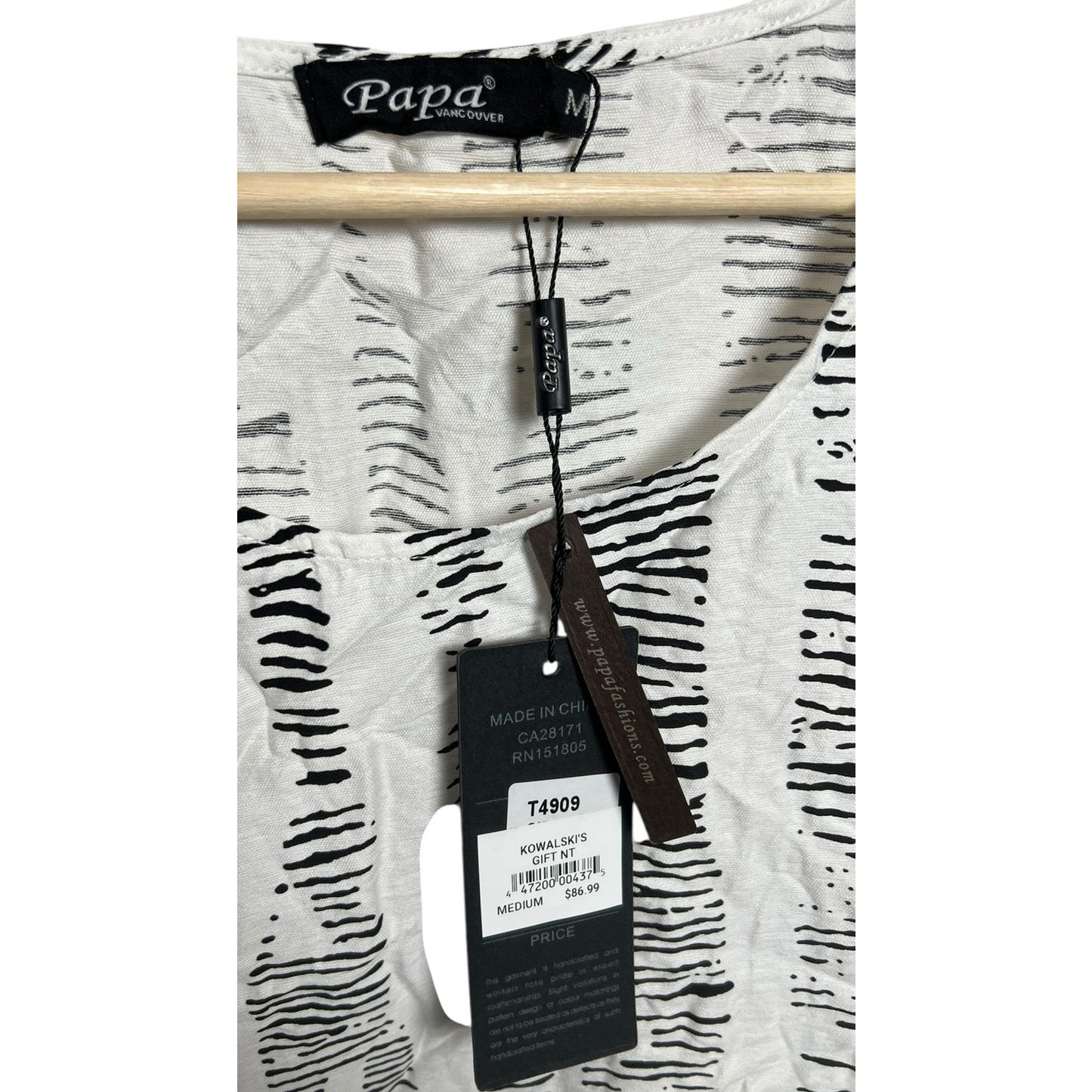 Papa Vancouver Kowalski's Gray & White Long Dress Medium NWT