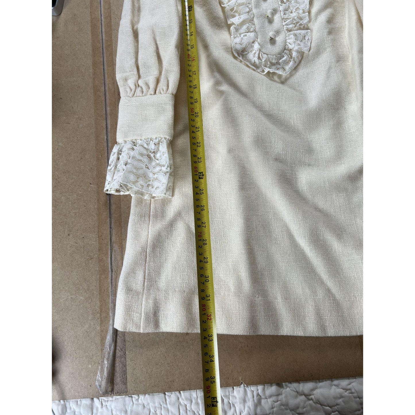 Vintage E.t. CaliforniA Dress Girls 5-6 Years White Lace Ruffle Shift High Neck