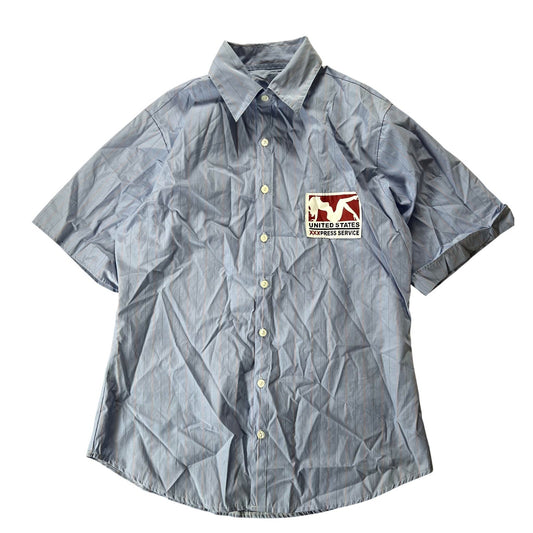 6th Avenue Shirt Mens M/L Blue Striped Short Sleeve Button-Up Pin-Up Novelty