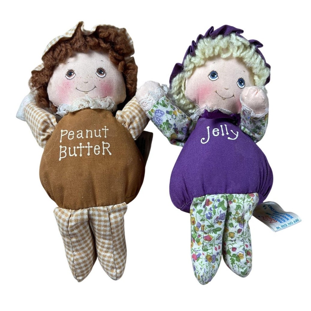 Morgan Peanut Butter & Jelly Plush Doll Pair Small Brown Purple Made In Taiwan