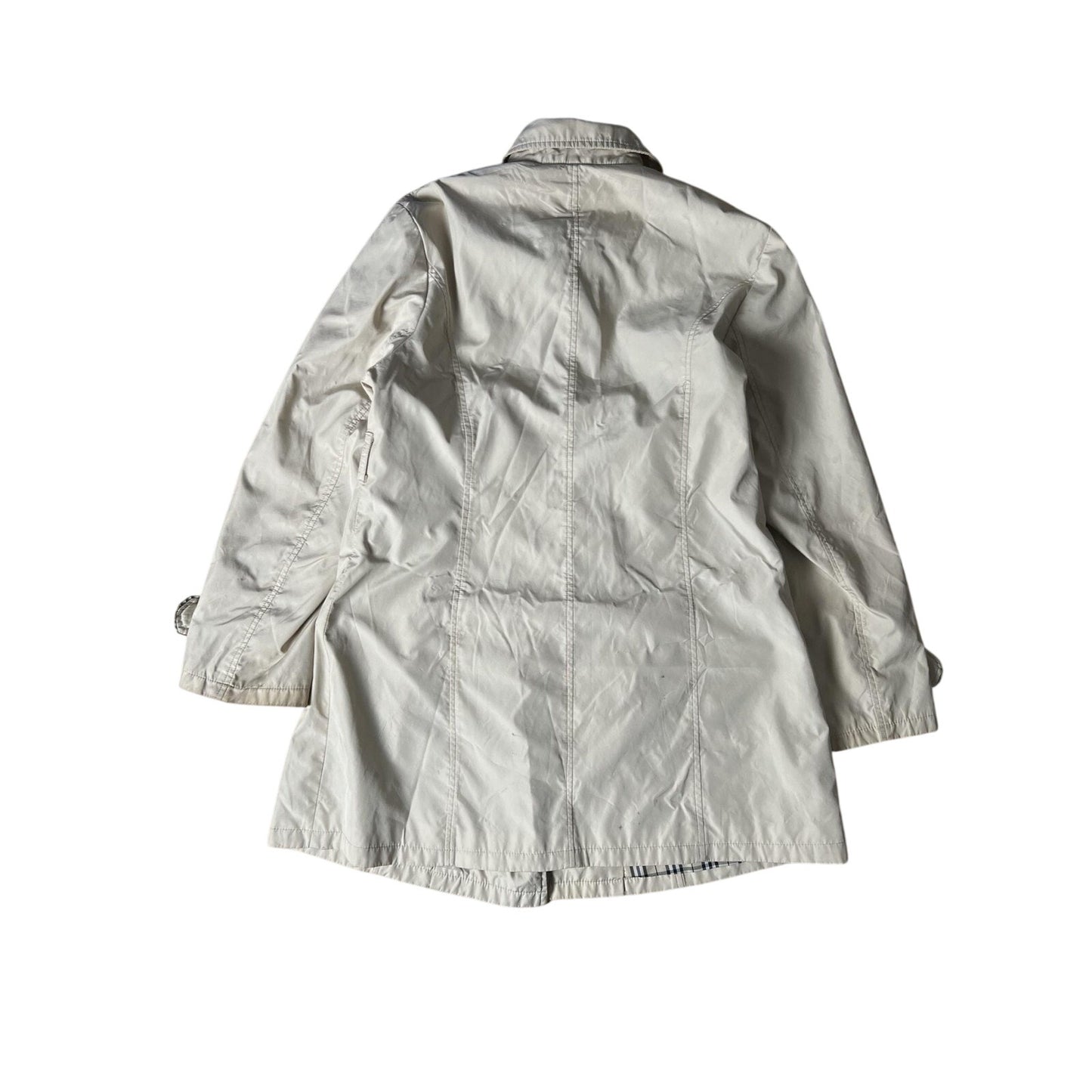Burberry Coat Womens XL Beige Trench Cotton Twill Lined Pockets Collared