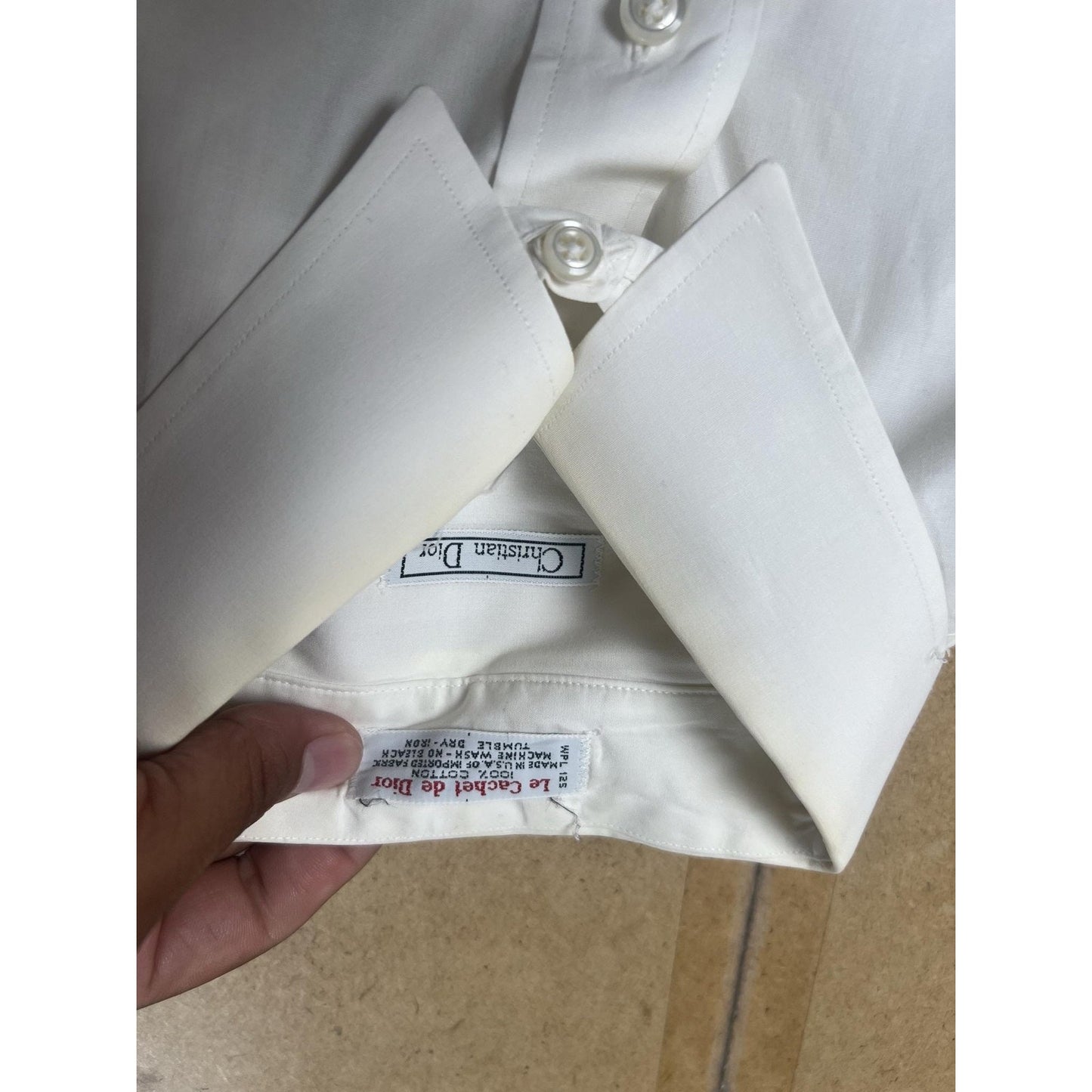 Christian Dior Shirt Mens L White Long Sleeve Button Up Cotton Business
