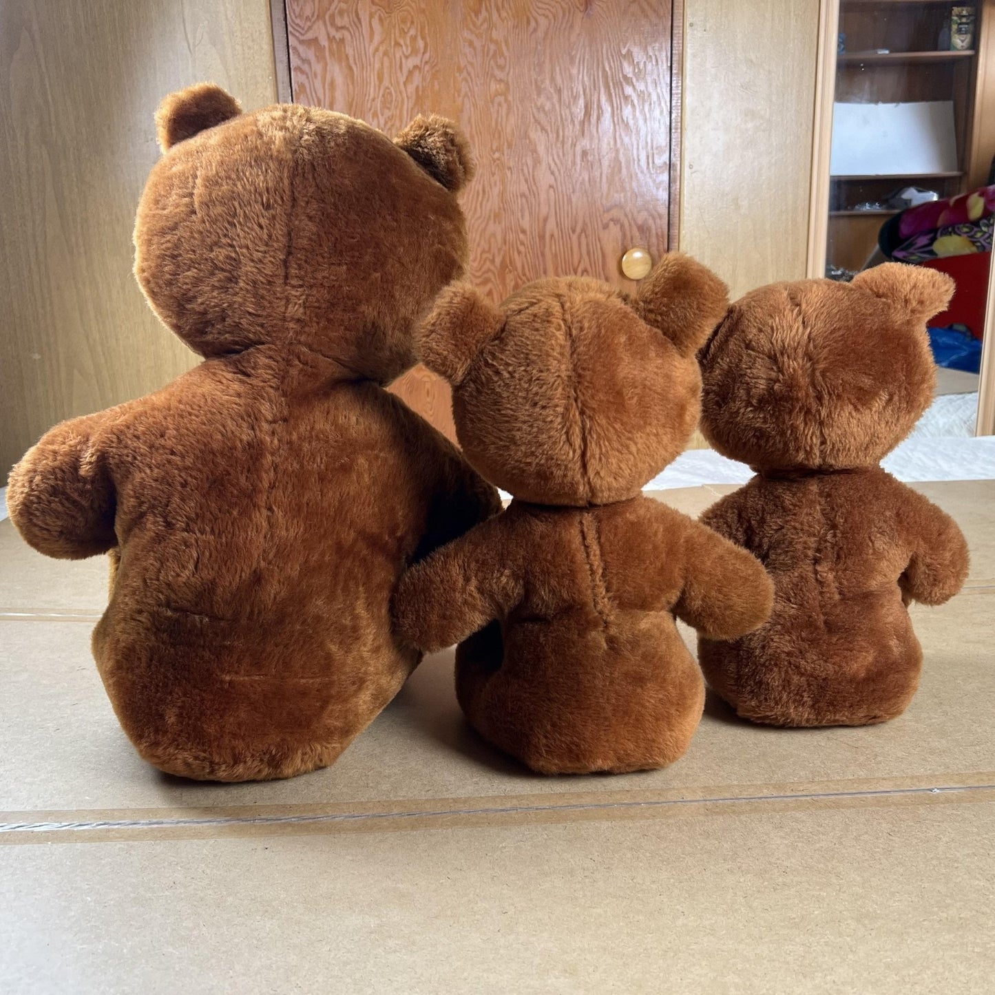 Animal Fair Brown Plush Bear Teddy Set Of 3 Large Medium Small Made In USA