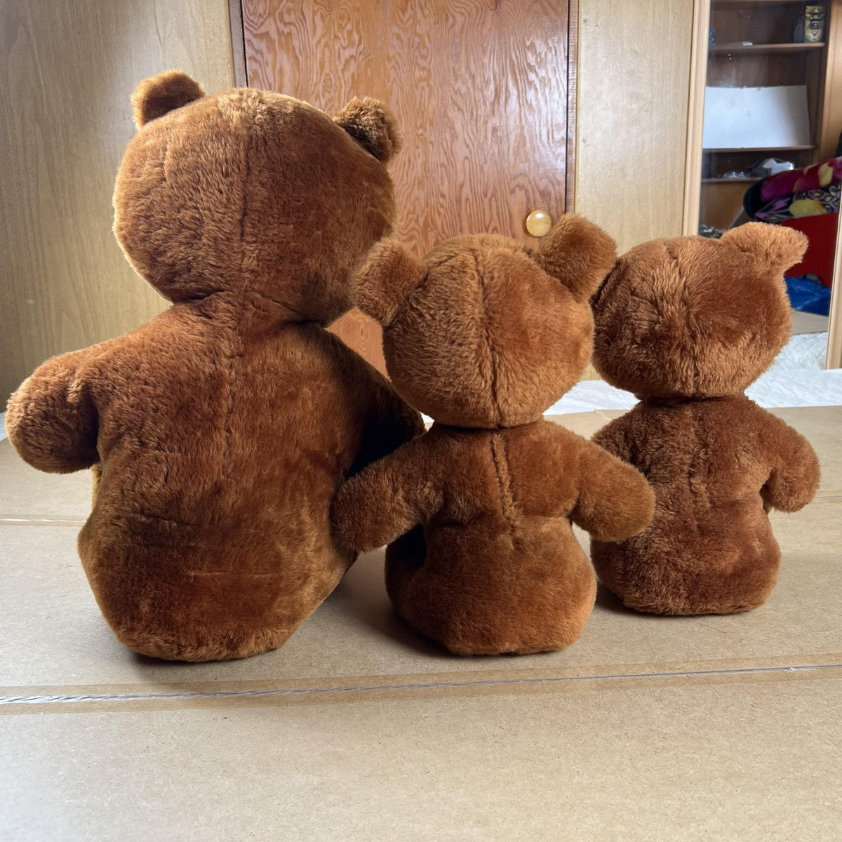 Animal Fair Brown Plush Bear Teddy Set Of 3 Large Medium Small Made In USA