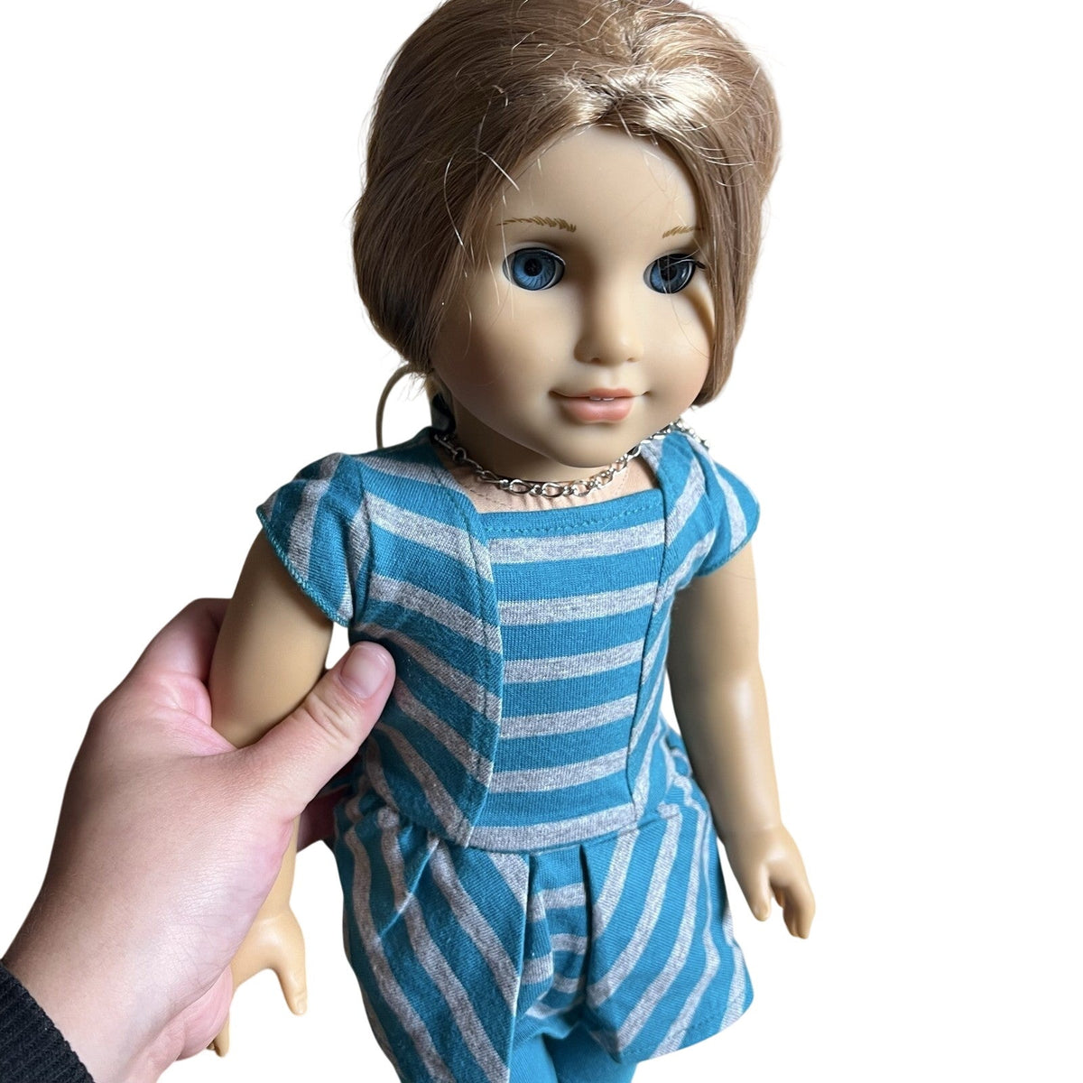 American Girl 18 Inch Doll Blue Stripe Outfit Blonde Hair Brown Eyes